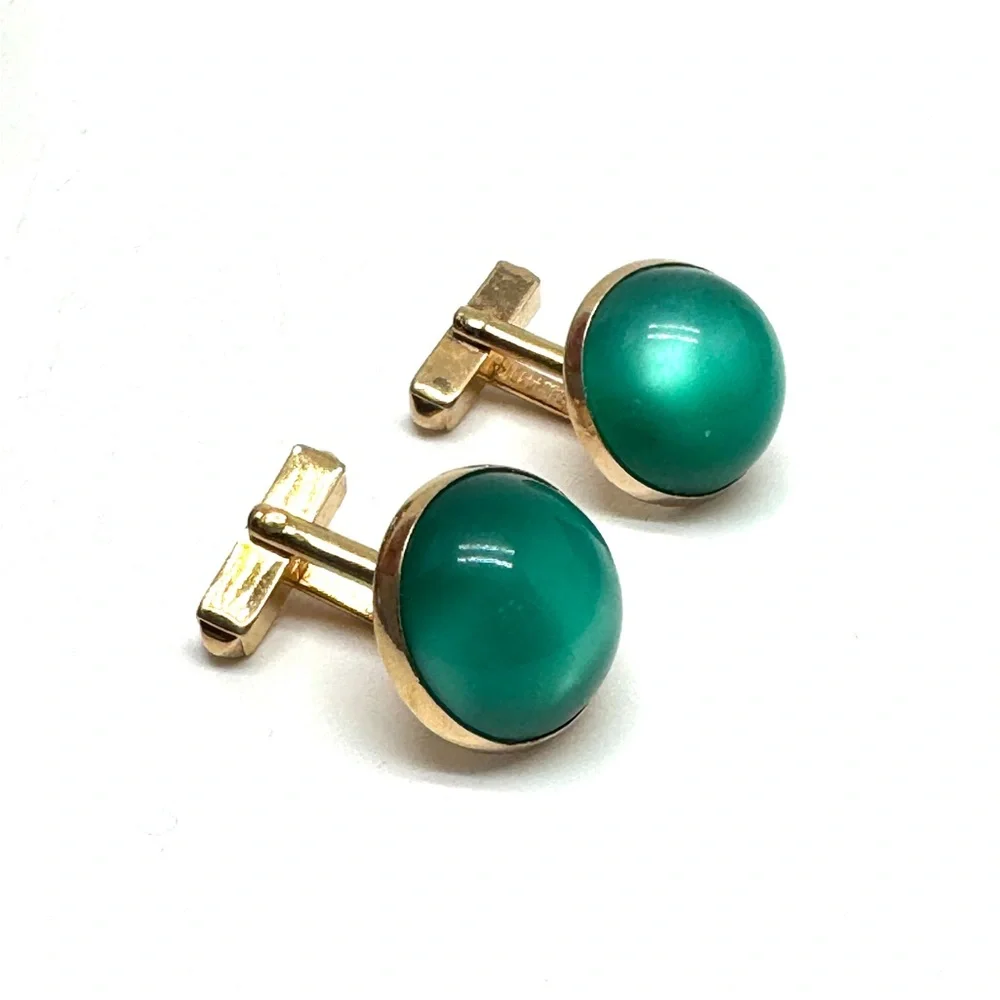 SWANK Vintage Green Moonglow Lucite Dome Cuff Links in Goldtone